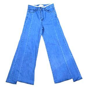 Pinkyotto Wide Leg Flare Bell Bottom Jeans Large Medium Asymmetrical Highrise